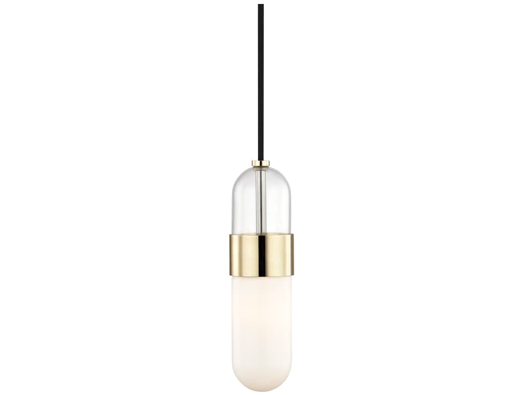 Mitzi Emilia 1-Light Polished Brass Glass LED Cylinder Mini Pendant