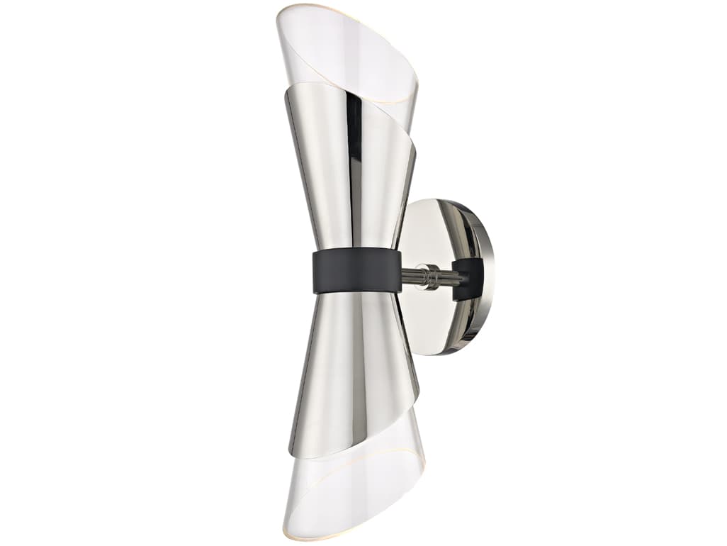 Mitzi Angie 2-Light Polished Nickel Black Glass LED Wall Sconce