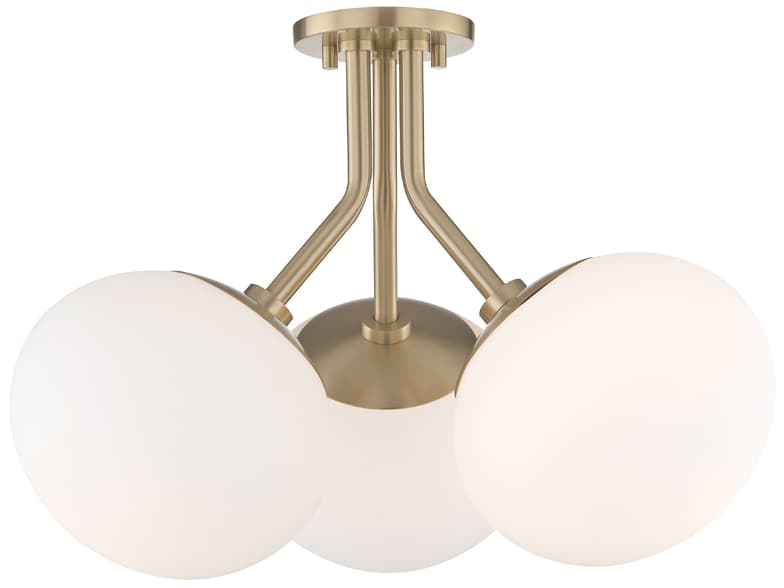 Mitzi Estee 3-Light Aged Brass Glass Globe Semi Flush Mount