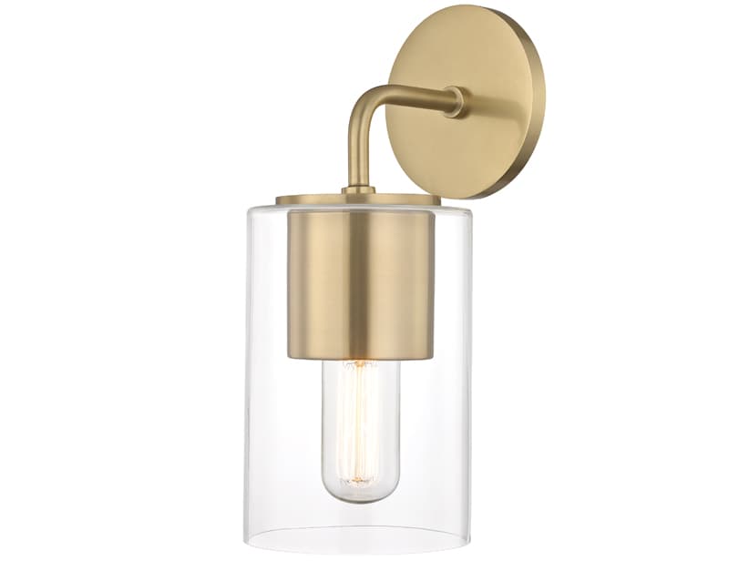 Mitzi Lula 1-Light Aged Brass Clear Glass Wall Sconce