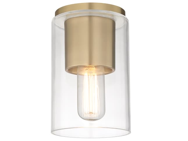 Mitzi Lula 1-Light Aged Brass Glass Cylinder Flush Mount