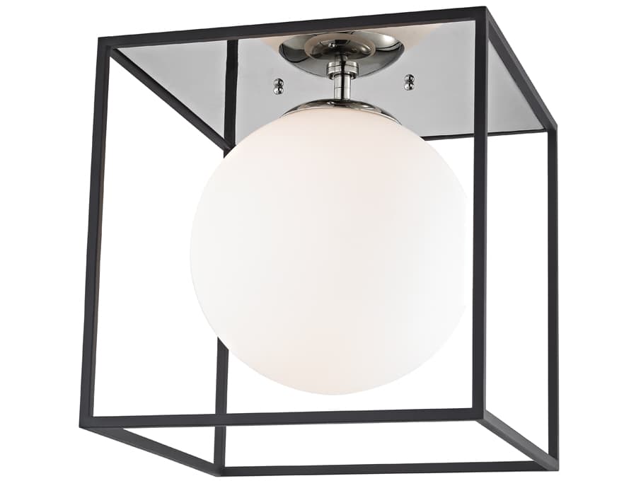 Mitzi Aira 1-Light Polished Nickel Black Glass Globe Flush Mount