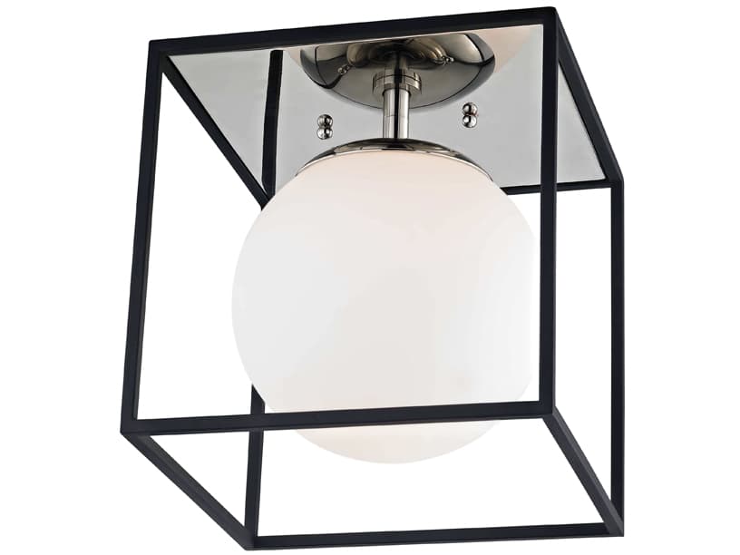 Mitzi Aira 1-Light Polished Nickel Black Glass Globe Flush Mount
