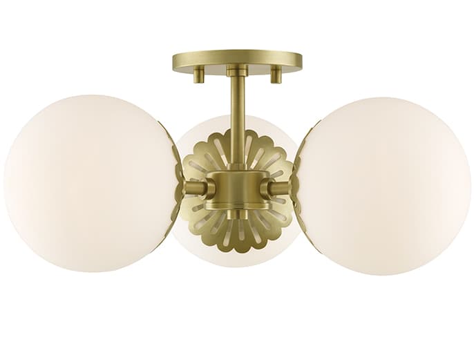 Mitzi Paige 3-Light Aged Brass Glass Globe Semi Flush Mount