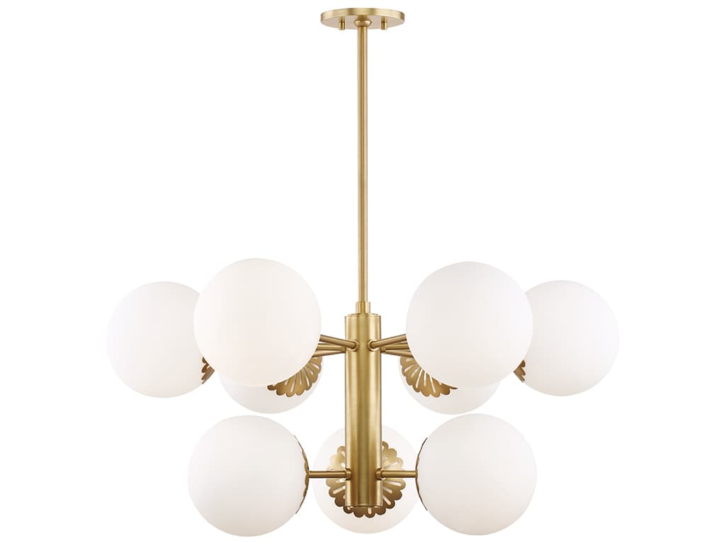 Mitzi Paige 9-Light Aged Brass White Glass Globe Chandelier