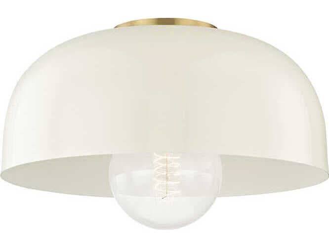 Mitzi Avery 1-Light Aged Brass Cream Dome Flush Mount