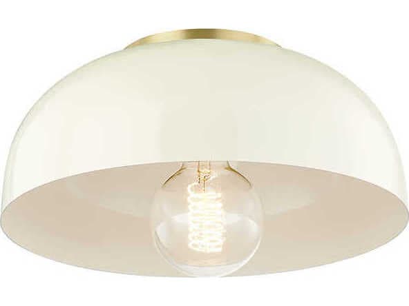 Mitzi Avery 1-Light Aged Brass Cream White Dome Flush Mount