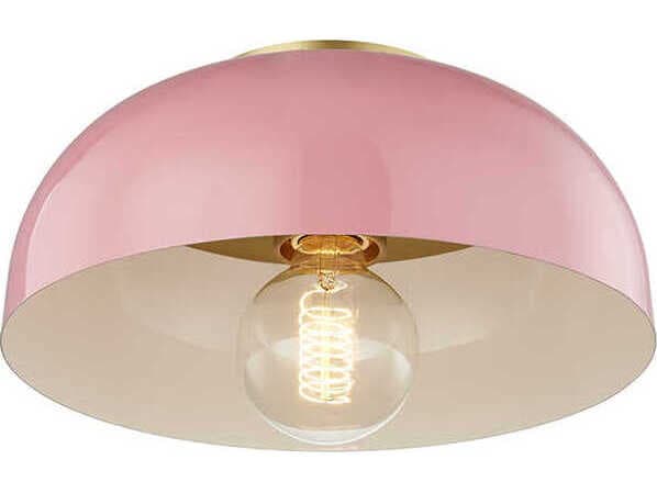 Mitzi Avery 1-Light Aged Brass Pink Dome Flush Mount