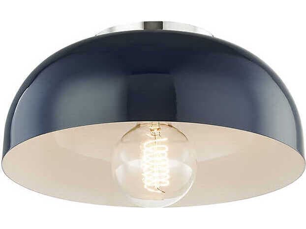 Mitzi Avery 1-Light Polished Nickel Navy Blue Dome Flush Mount