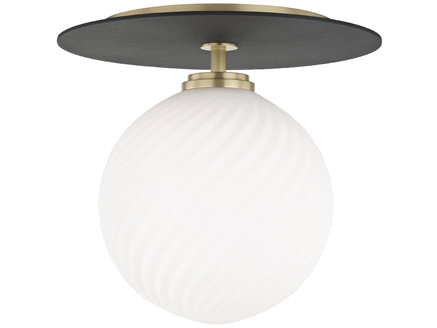 Mitzi Ellis 1-Light Aged Brass Black Glass LED Globe Semi Flush Mount