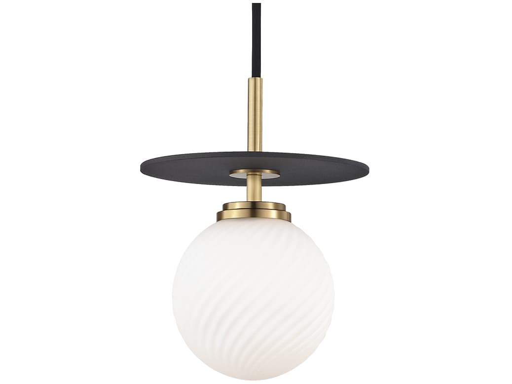 Mitzi Ellis 1-Light Aged Brass Black Glass LED Globe Mini Pendant