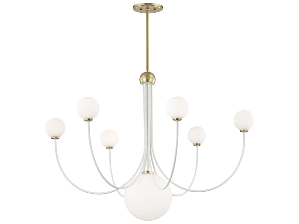 Mitzi Coco 7-Light Aged Brass Soft Off White Glass LED Globe Chandelier