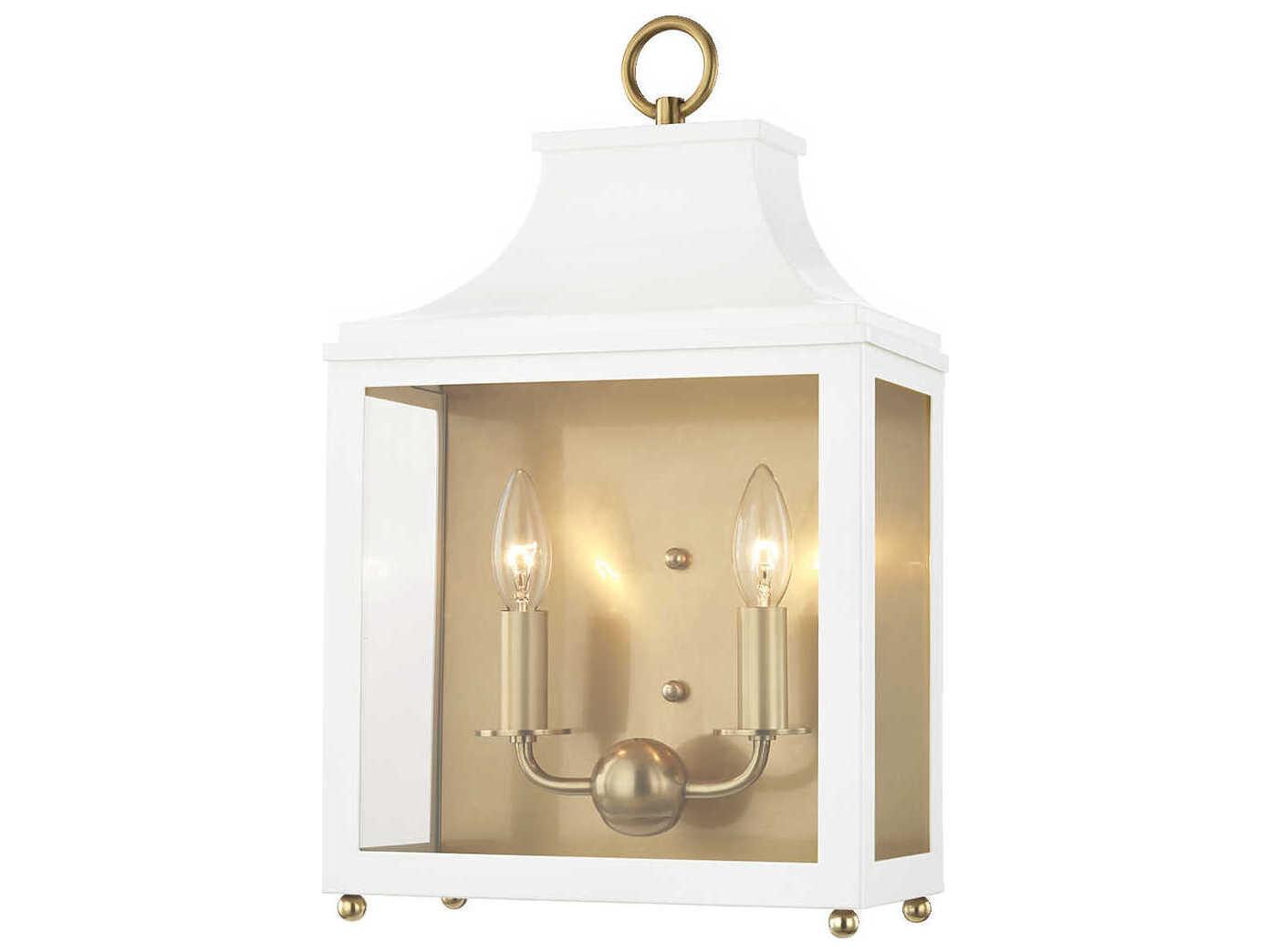 Mitzi Leigh 2-Light Aged Brass Soft Off White Glass Wall Sconce