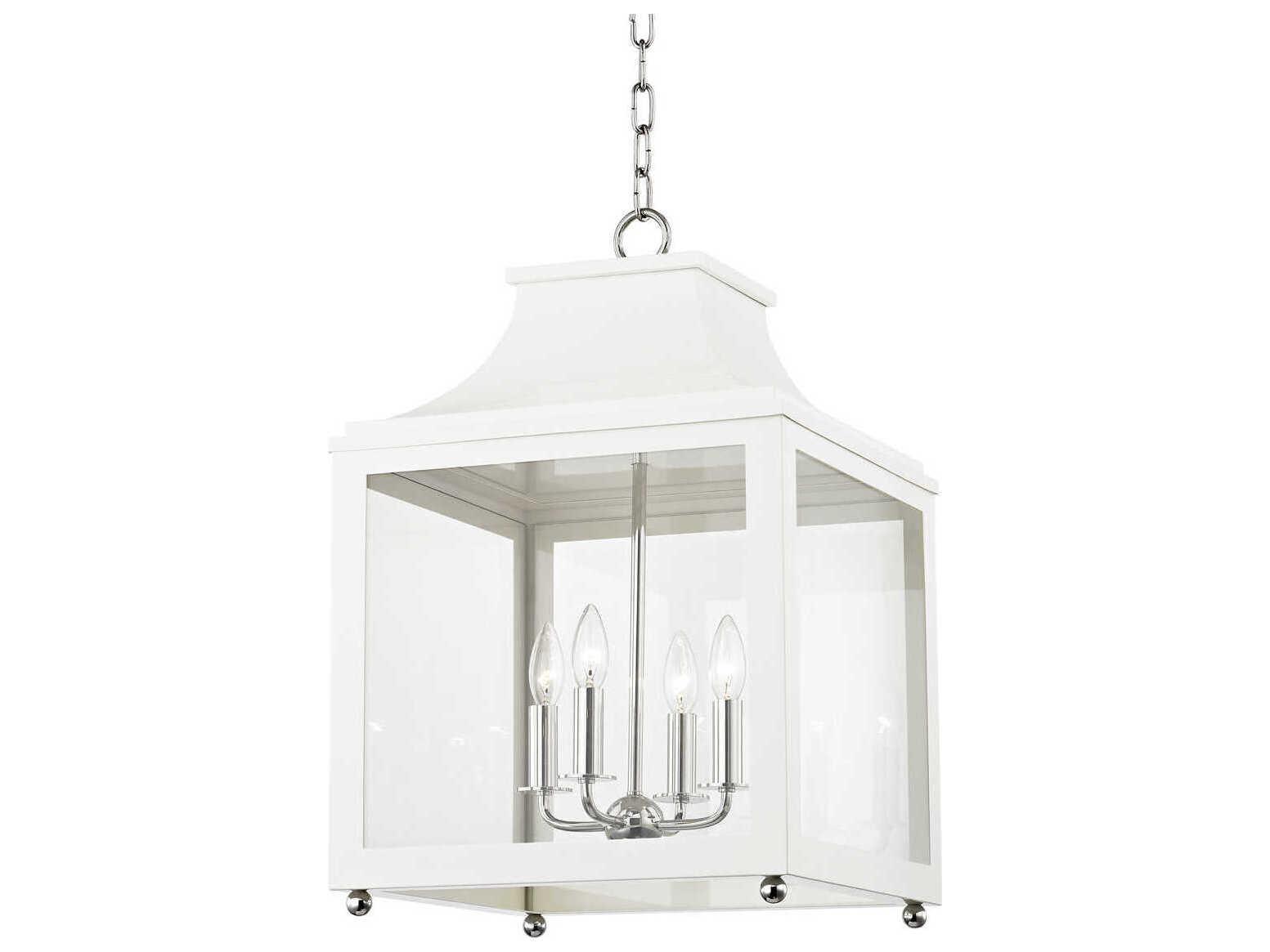 Mitzi Leigh 4-Light Polished Nickel White Glass Candelabra Lantern Chandelier