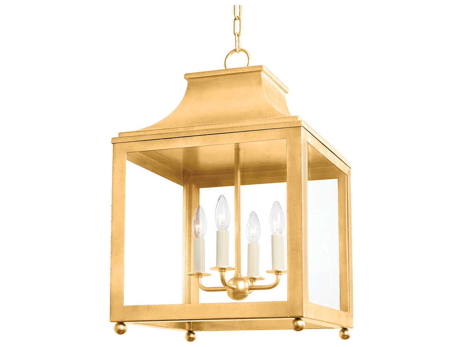 Mitzi Leigh 4-Light Vintage Gold Leaf Glass Candelabra Lantern Chandelier