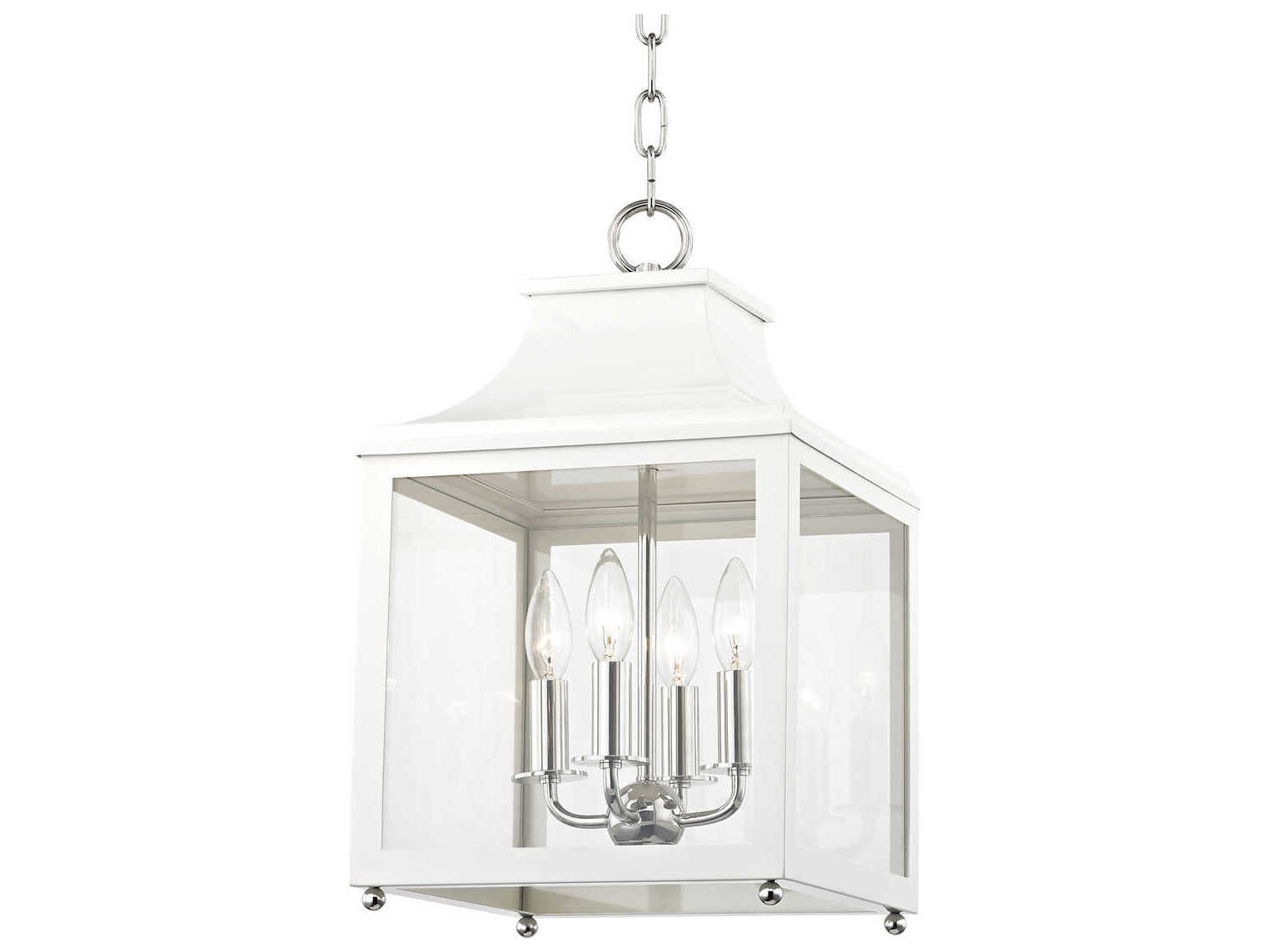 Mitzi Leigh 4-Light Polished Nickel White Glass Candelabra Lantern Chandelier