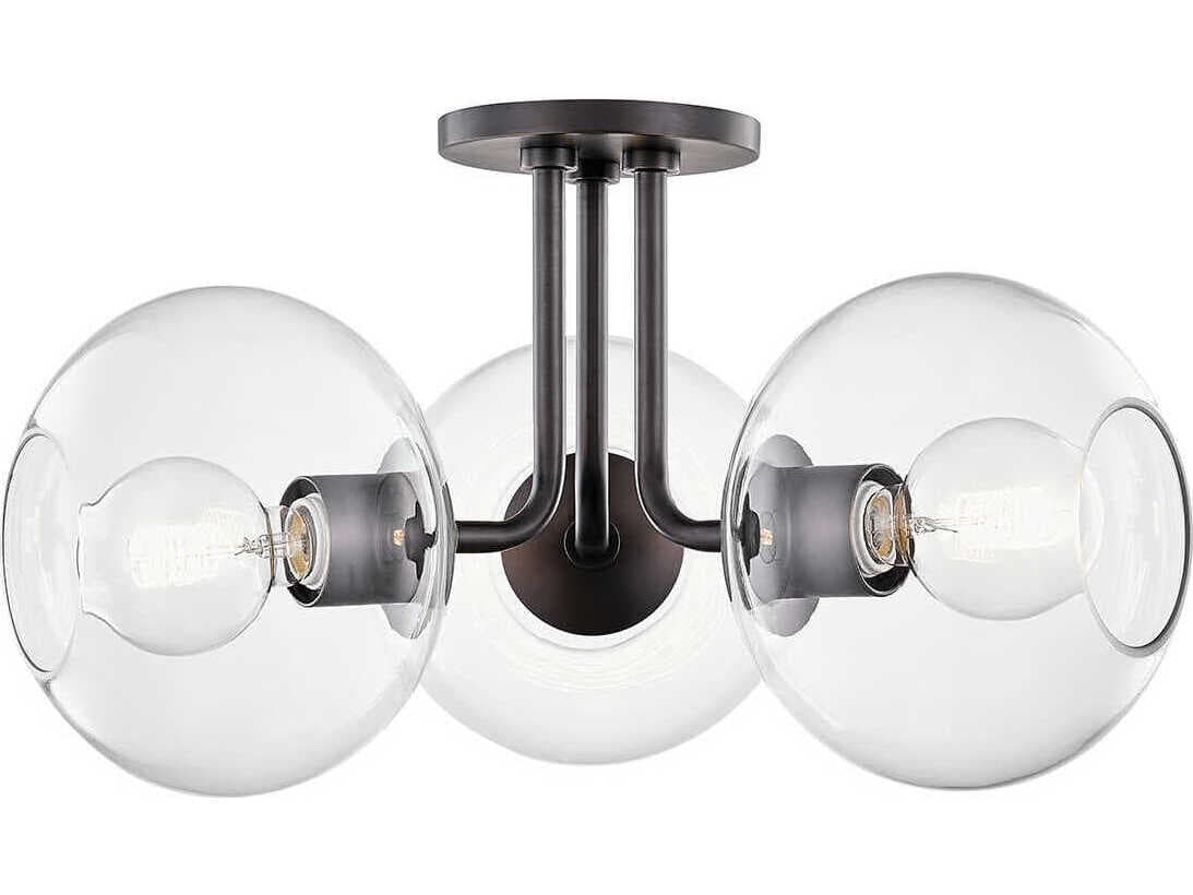 Mitzi Margot 3-Light Old Bronze Glass Globe Semi Flush Mount