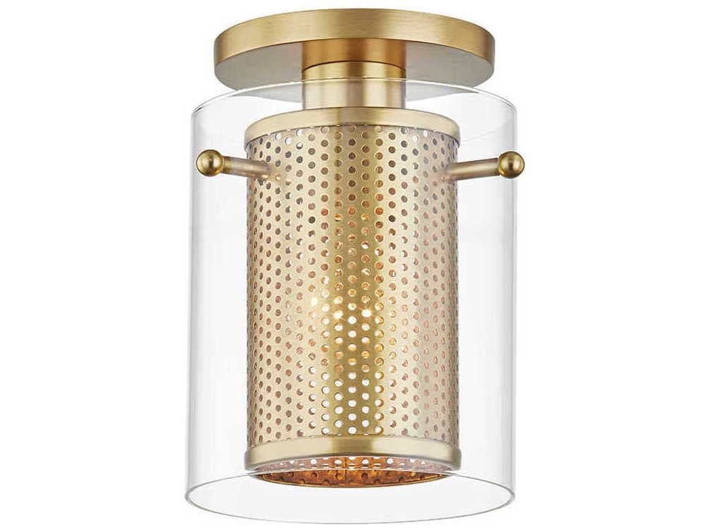 Mitzi Elanor 1-Light Aged Brass Glass Cylinder Semi Flush Mount