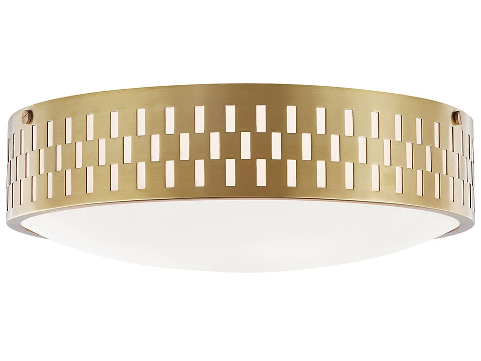 Mitzi Phoebe 3-Light Aged Brass Glass Drum Geometric Flush Mount