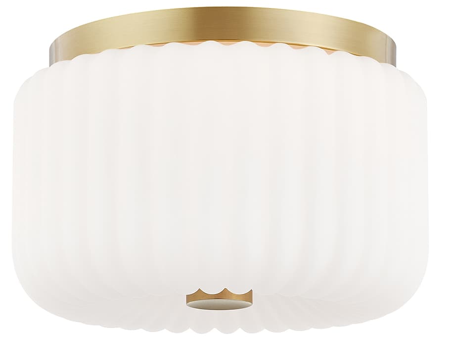 Mitzi Lydia 2-Light Aged Brass White Glass Drum Flush Mount