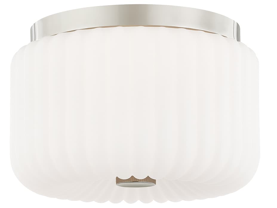 Mitzi Lydia 2-Light Polished Nickel White Glass Drum Flush Mount