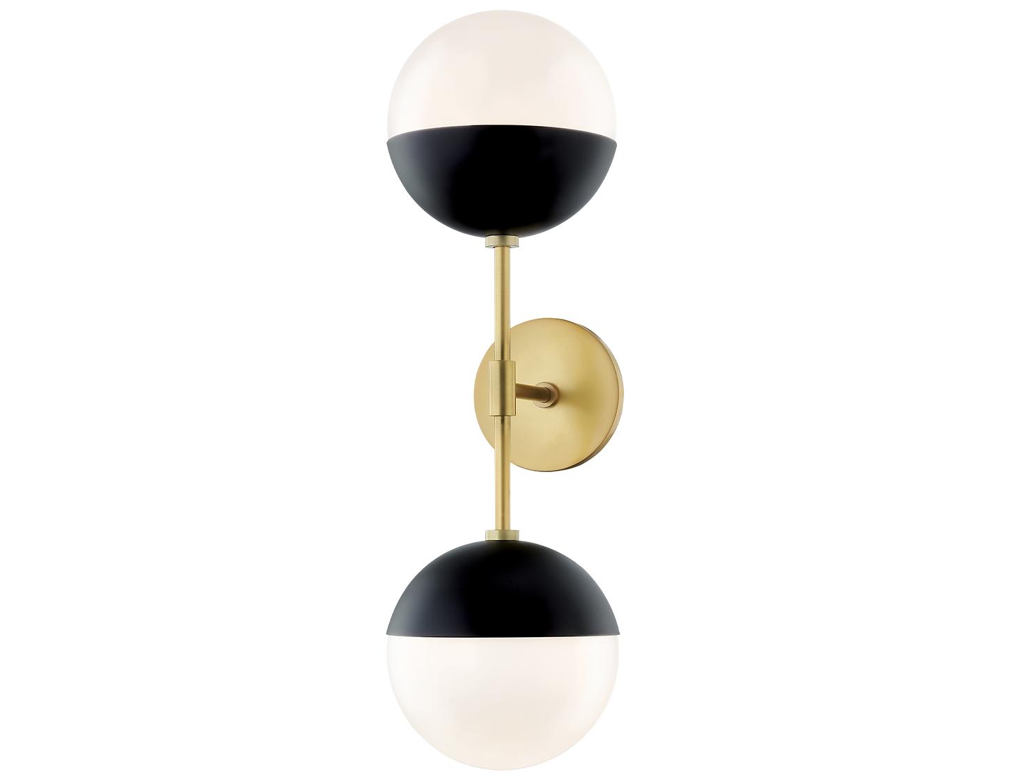 Mitzi Renee 2-Light Aged Brass Black Glass Wall Sconce