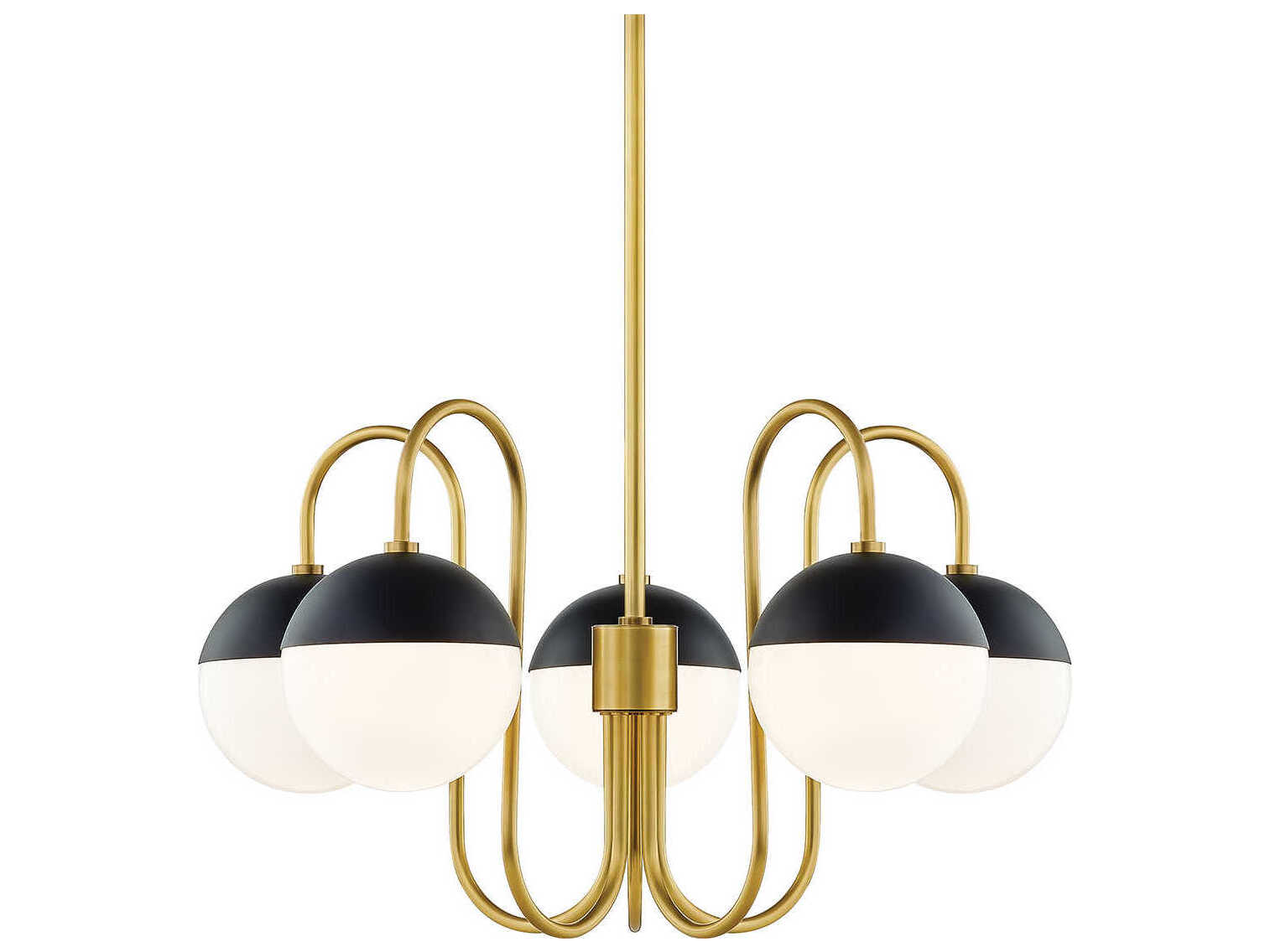 Mitzi Renee 5-Light Aged Brass Black Glass Globe Chandelier