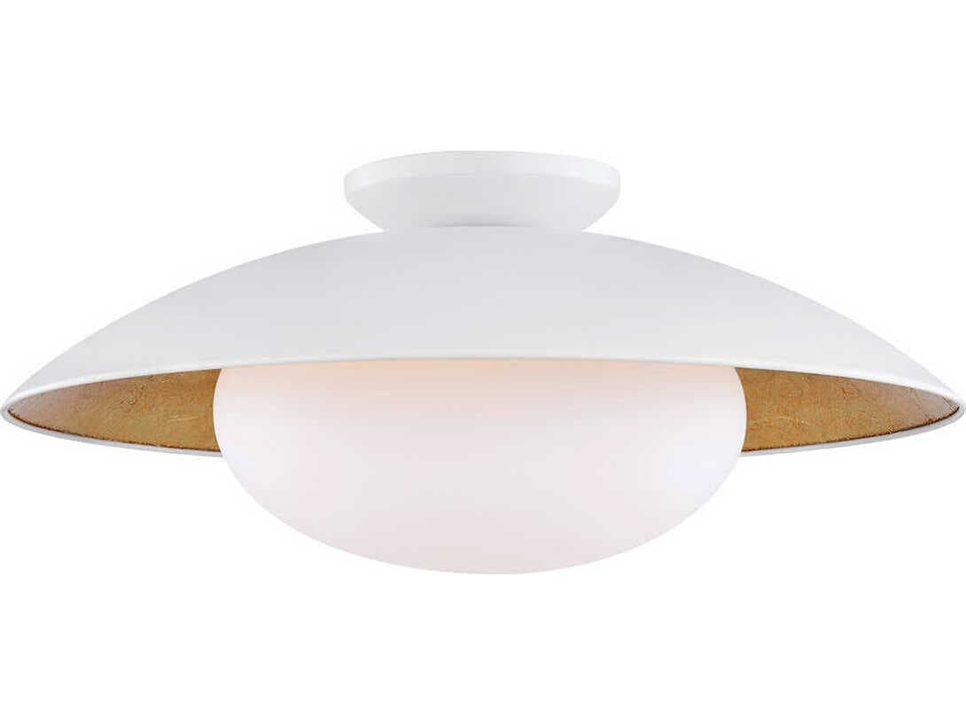 Mitzi Cadence 1-Light White Lustro Gold Leaf Combo Glass Round Semi Flush Mount