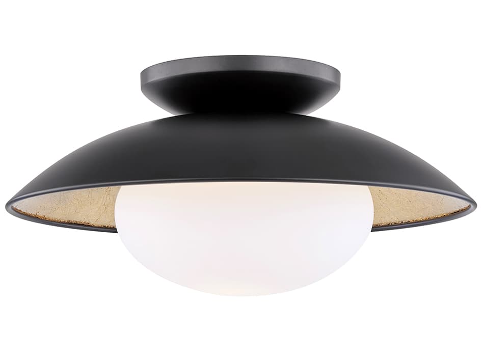 Mitzi Cadence 1-Light Black Lustro Gold Leaf Combo Glass Round Semi Flush Mount