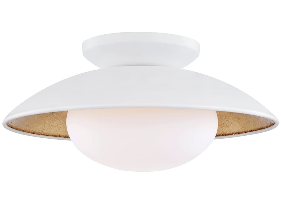 Mitzi Cadence 1-Light White Lustro Gold Leaf Combo Glass Round Semi Flush Mount