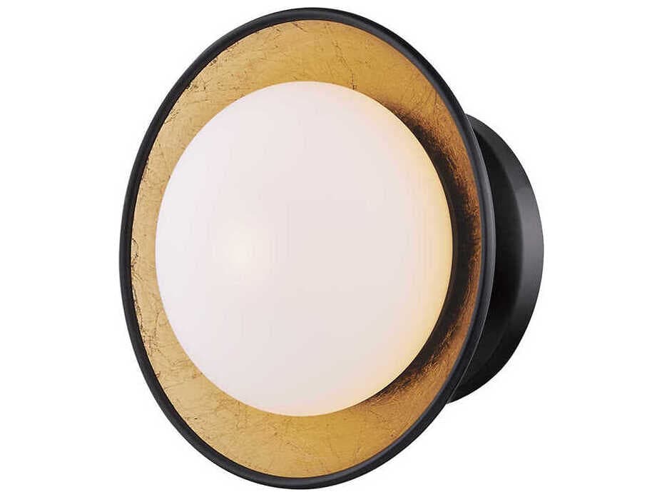 Mitzi Cadence 1-Light Black Lustro Gold Leaf Combo Glass LED Round Semi Flush Mount