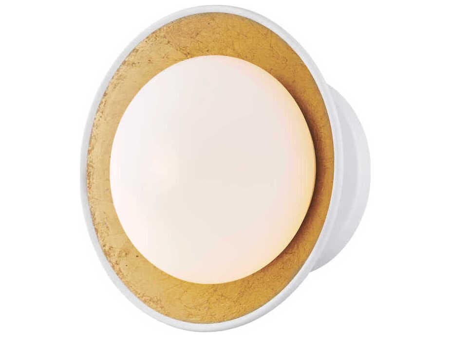 Mitzi Cadence 1-Light White Lustro Gold Leaf Combo Glass LED Round Semi Flush Mount
