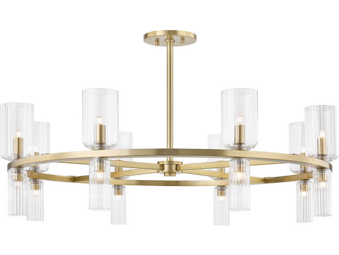 Mitzi Tabitha 16-Light6-Light Aged Brass Glass Cylinder Geometric Chandelier