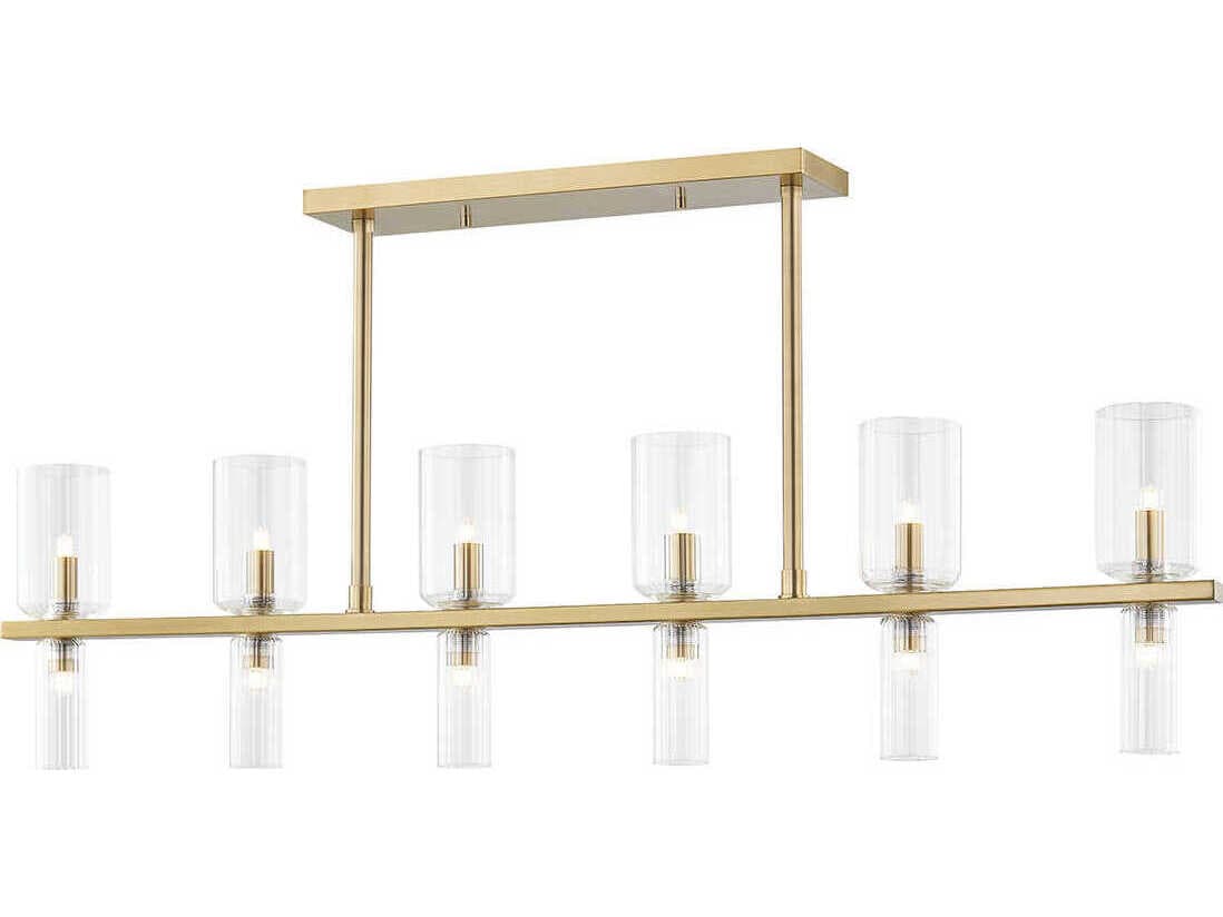 Mitzi Tabitha 12-Light Aged Brass Glass Cylinder Geometric Island Pendant