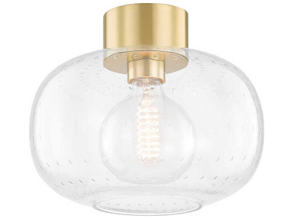 Mitzi Harlow 1-Light Aged Brass Clear Glass Round Flush Mount