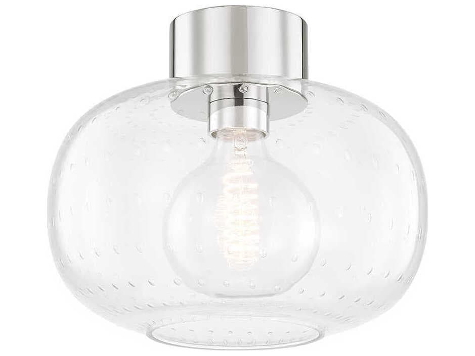 Mitzi Harlow 1-Light Polished Nickel Glass Round Flush Mount