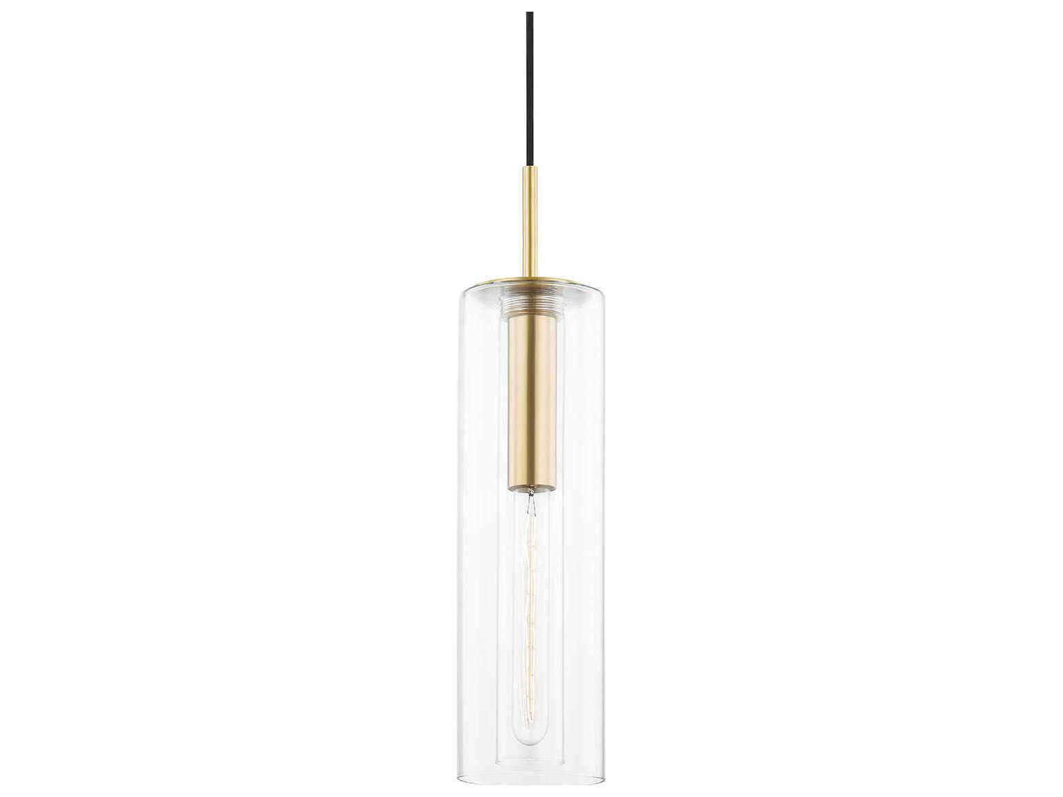 Mitzi Belinda 1-Light Aged Brass Glass Cylinder Mini Pendant