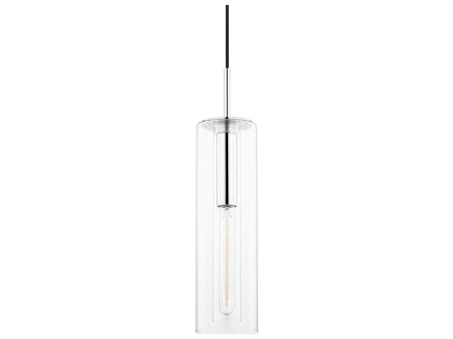 Mitzi Belinda 1-Light Polished Nickel Clear Glass Cylinder Mini Pendant