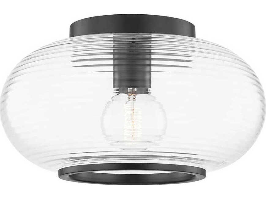 Mitzi Maggie 1-Light Old Bronze Glass Round Flush Mount