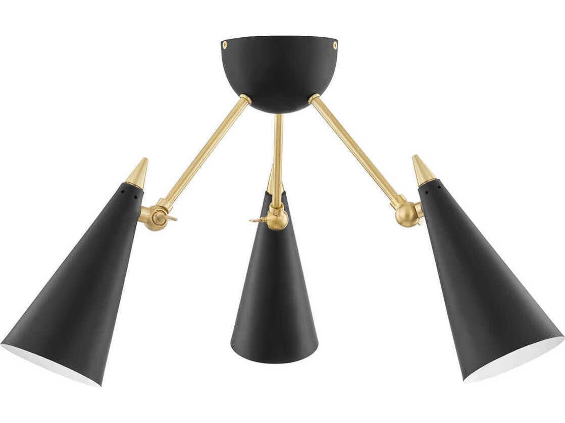 Mitzi Moxie 3-Light Aged Brass Black Geometric Semi Flush Mount