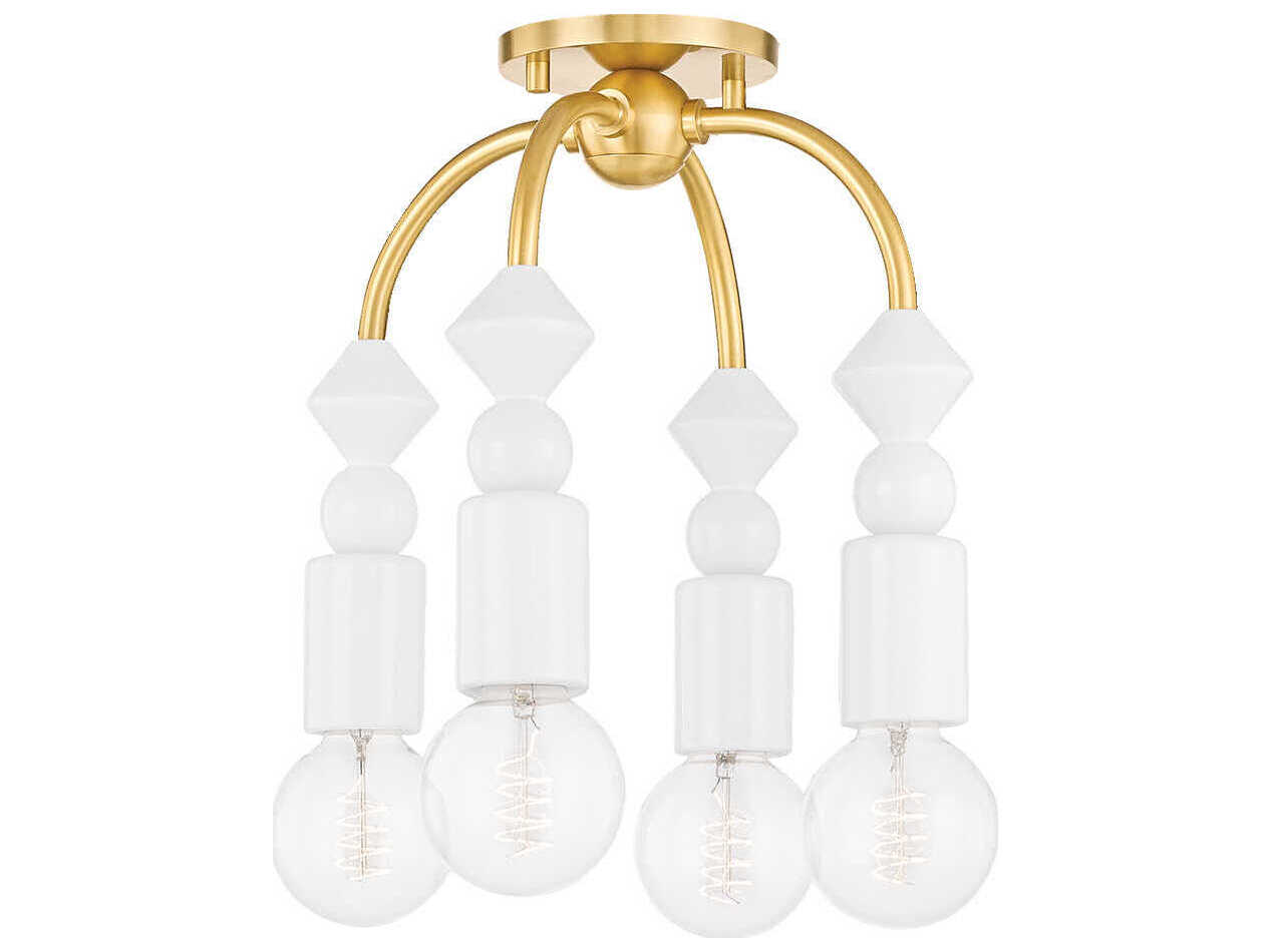Mitzi Flora 4-Light Aged Brass Geometric Semi Flush Mount