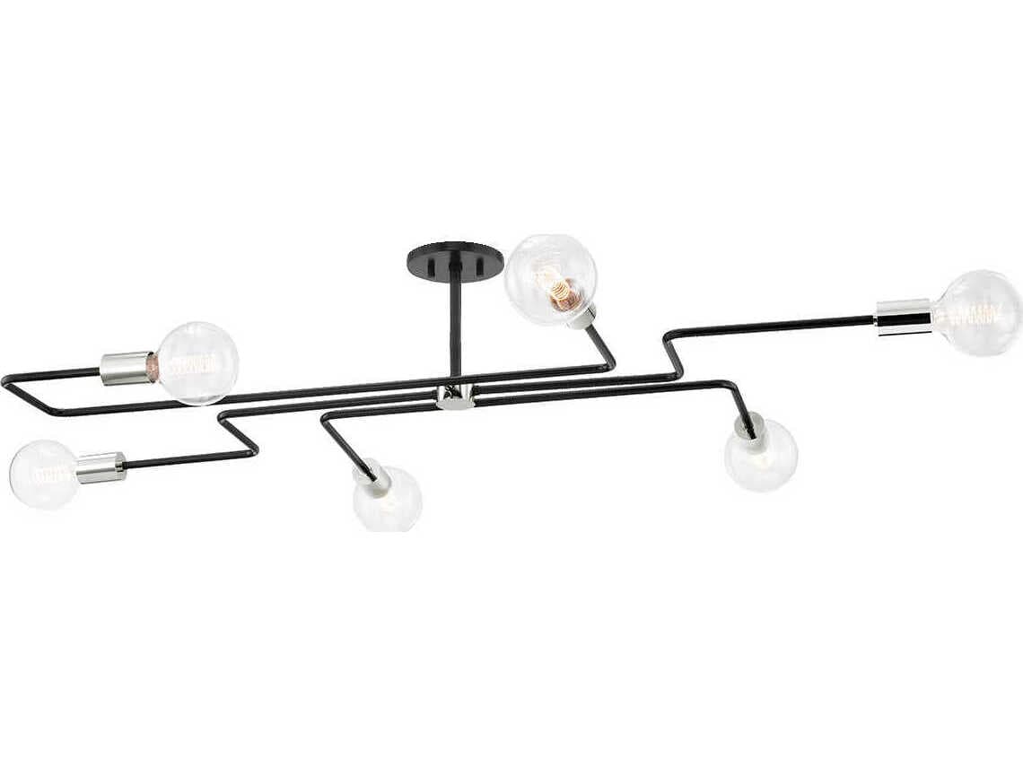 Mitzi Jena 6-Light Polished Nickel Textured Black Combo Brass Semi Flush Mount