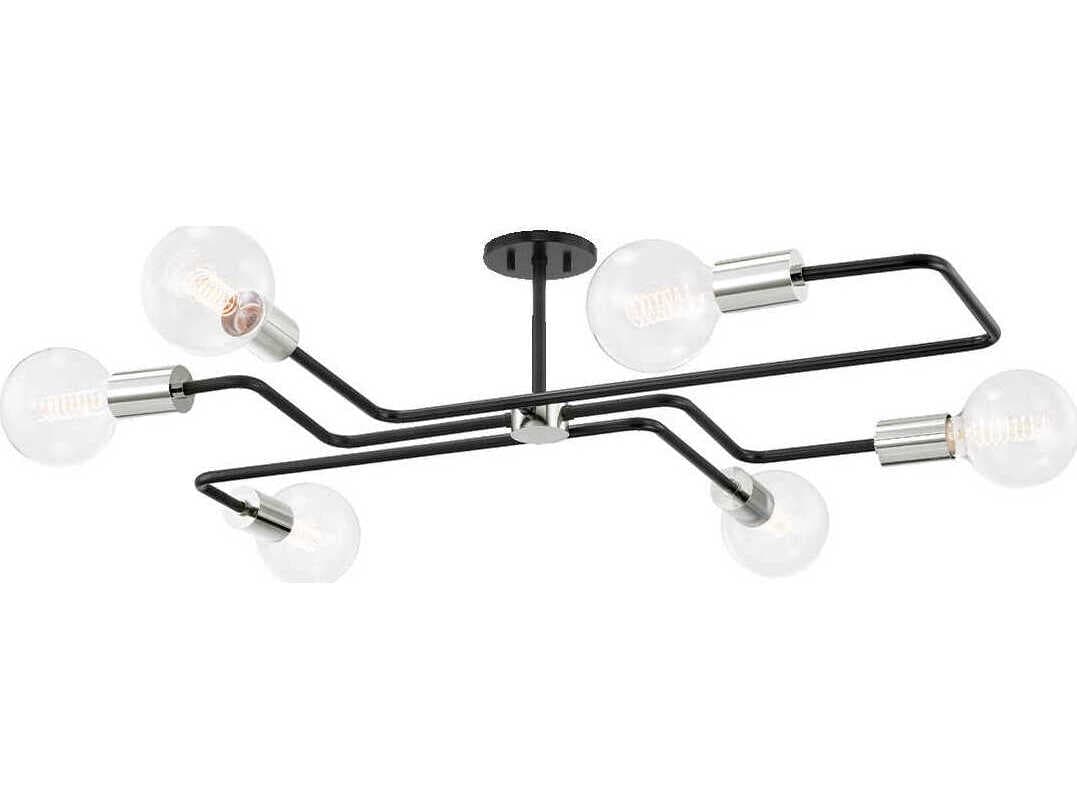 Mitzi Jena 6-Light Polished Nickel Textured Black Combo Semi Flush Mount