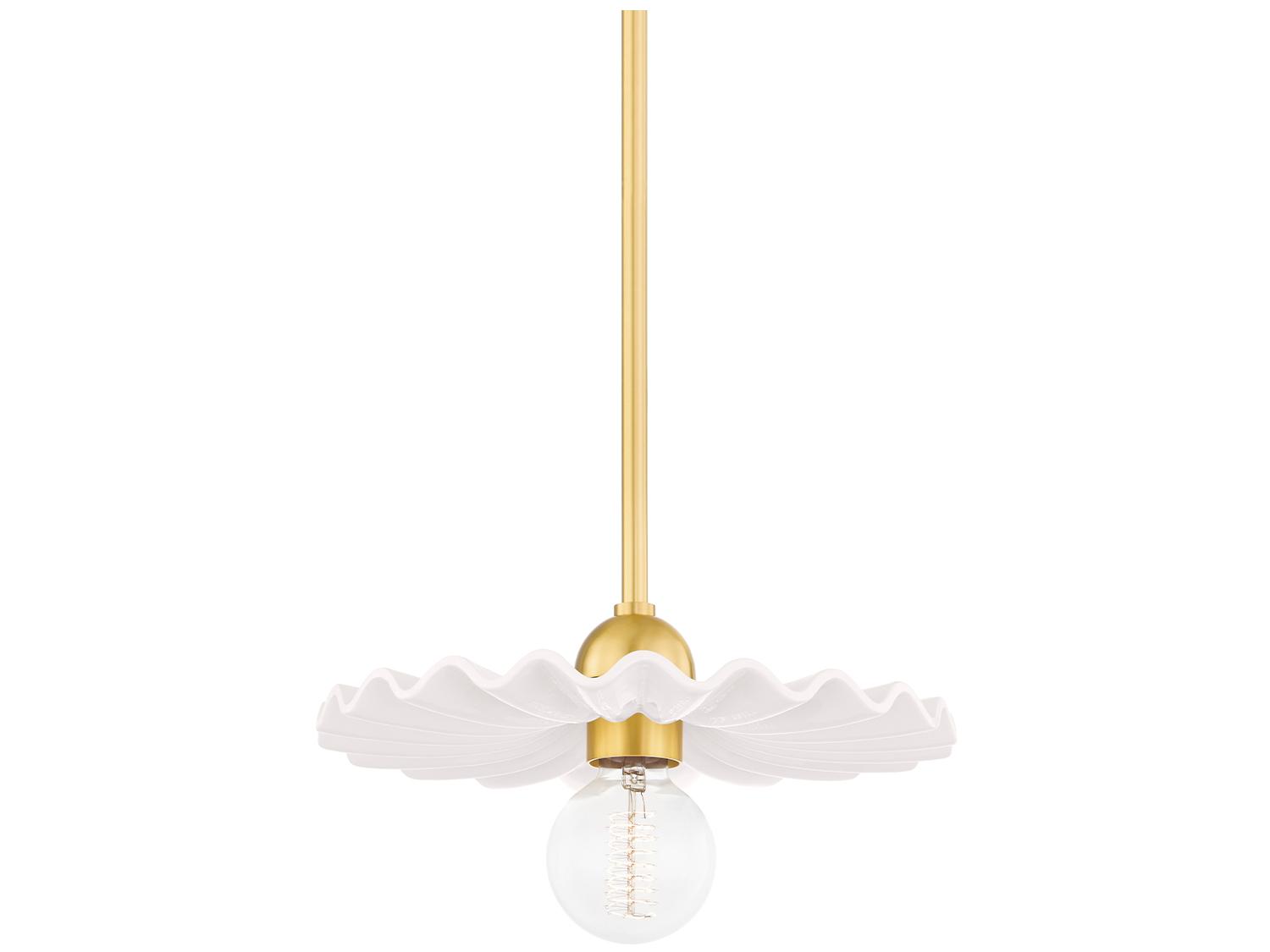 Mitzi Tinsley 1-Light Aged Brass Ceramic Gloss Cream Round Mini Pendant