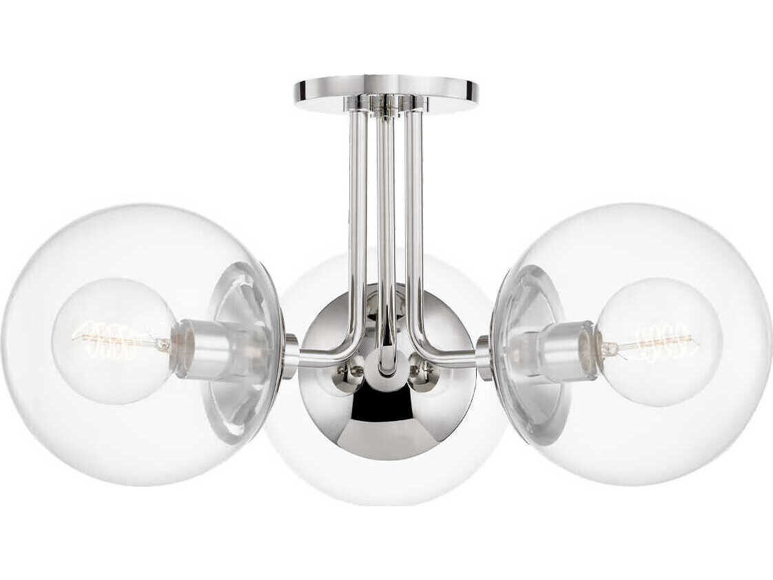 Mitzi Meadow 3-Light Polished Nickel Glass Globe Semi Flush Mount