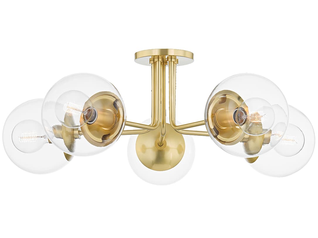 Mitzi Meadow 5-Light Aged Brass Glass Globe Semi Flush Mount