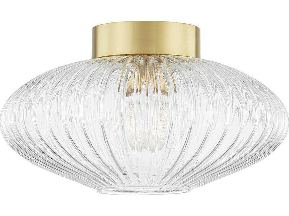 Mitzi Reba 1-Light Aged Brass Glass Round Flush Mount