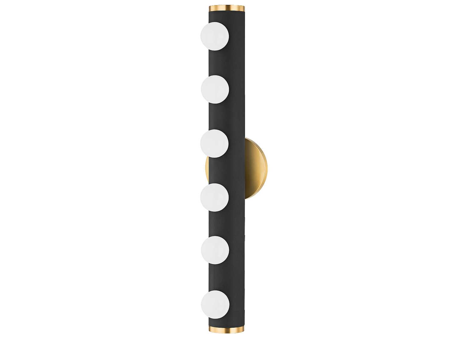 Mitzi Penny 6-Light Aged Brass & Textured Black Glass Vanity Light