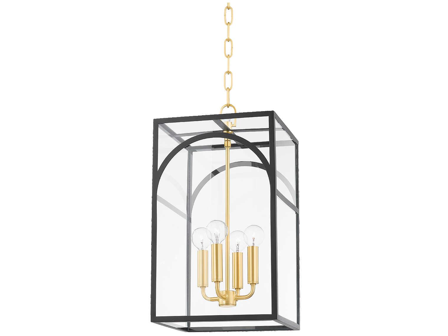 Mitzi Addison 4-Light Aged Brass & Textured Black Glass Candelabra Chandelier