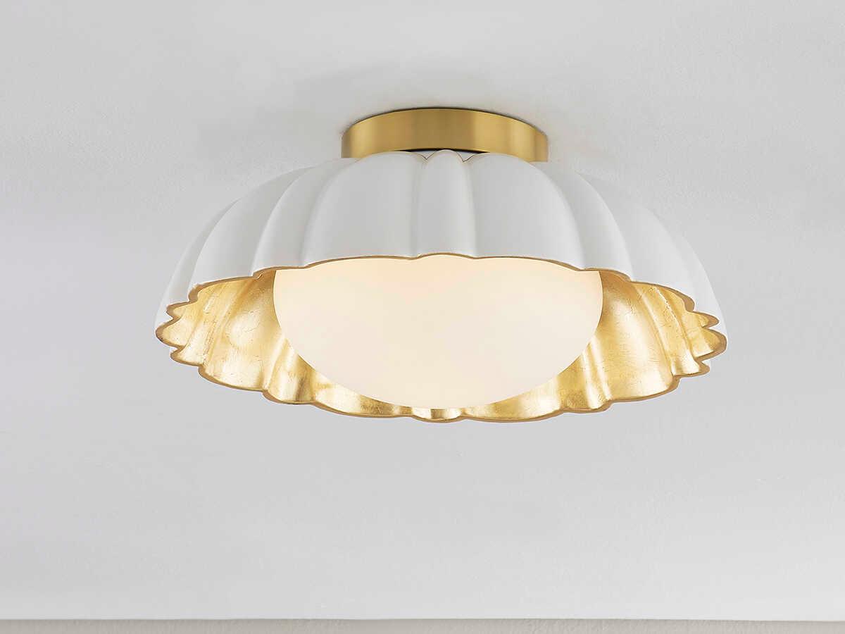 Mitzi Penelope 1-Light Aged Brass White Dome Flush Mount